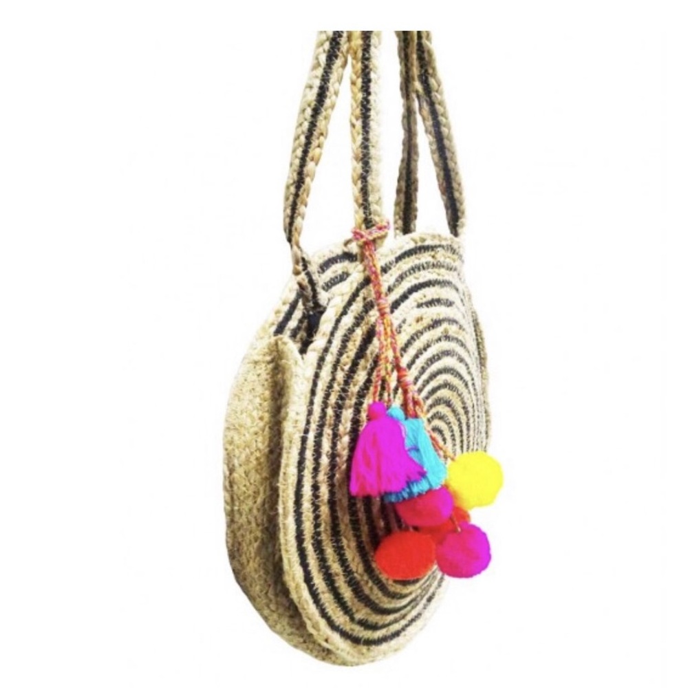 SOLD OUT🤩Raven Stripe Eco-Friendly Jute Round Bag - Picture 7 of 8